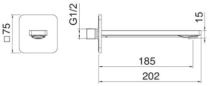 Rubinetterie Treemme 3M Pa36 IT 8B63 CC ZZ HF Bocca a Muro Per Vasca 185 mm Getto Erogazione Uscita Acqua Installazione Parete Materiale Ottone Finitura Cromata Stile Moderno Monoforo Lunghezza 202 mm Portata Acqua 22 Litri Al Minuto