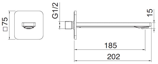 Rubinetterie Treemme 3M Pa36 IT 8B63 CC ZZ HF Bocca a Muro Per Vasca 185 mm Getto Erogazione Uscita Acqua Installazione Parete Materiale Ottone Finitura Cromata Stile Moderno Monoforo Lunghezza 202 mm Portata Acqua 22 Litri Al Minuto