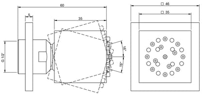 Rubinetterie Treemme 3M Pa36 IT RTBR 203 CC Soffione Doccia Laterale A Parete Materiale Metallo Finitura Cromata Forma Quadra Misura 35x35 mm