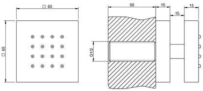Rubinetterie Treemme 3M Pa36 IT RTBR 278 CC Soffione Doccia Laterale A Parete Materiale Metallo Finitura Cromata Forma Quadra Misura 65x65 mm