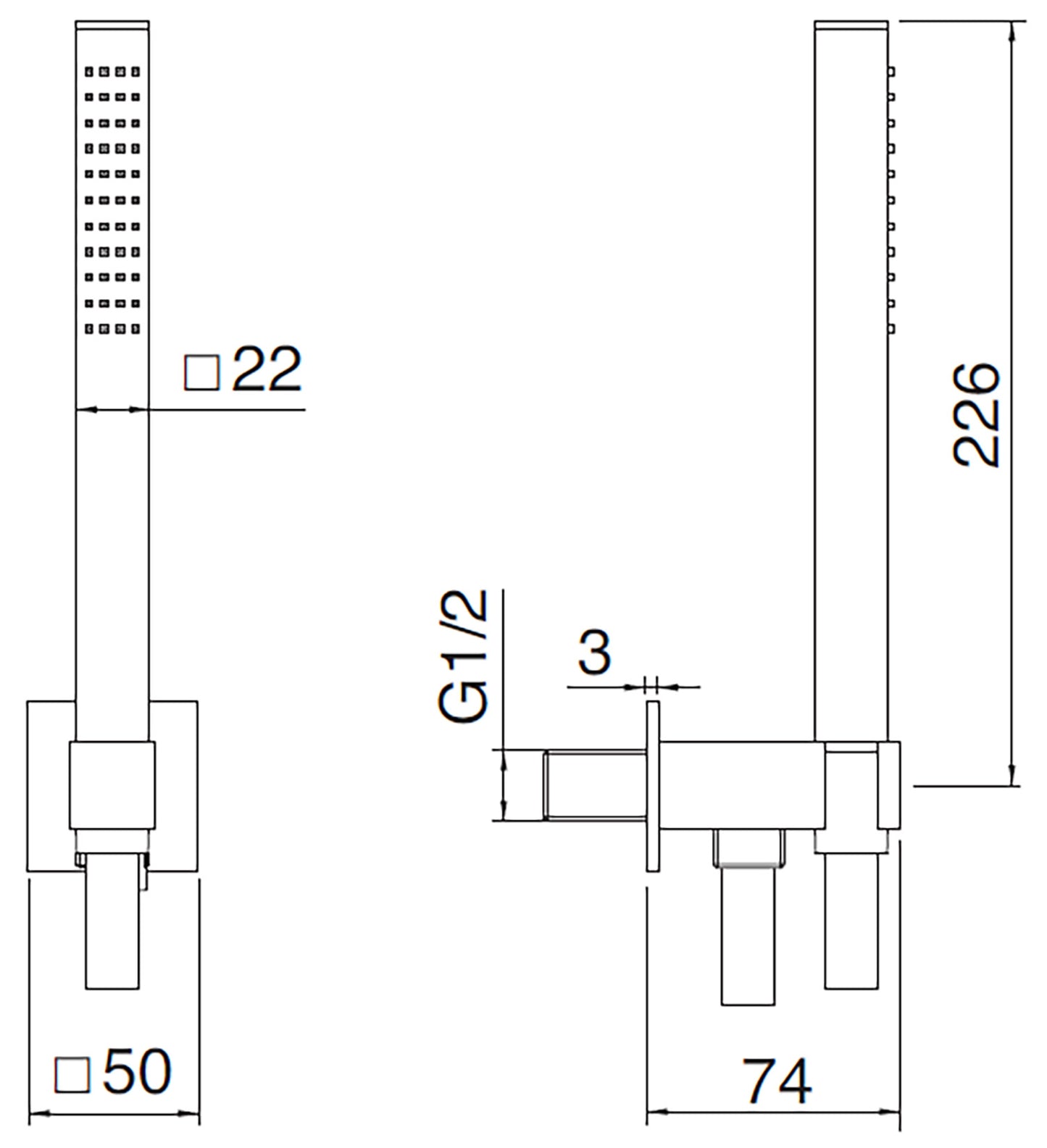 Rubinetterie Treemme 3M Pa36 RWIT 5605 CC 74 Duplex Kit Gancio Presa Acqua Ottone Flessibile PVC e Doccetta In Metallo Forma Quadra Finitura Cromata Portata 8 Litri Al Minuto