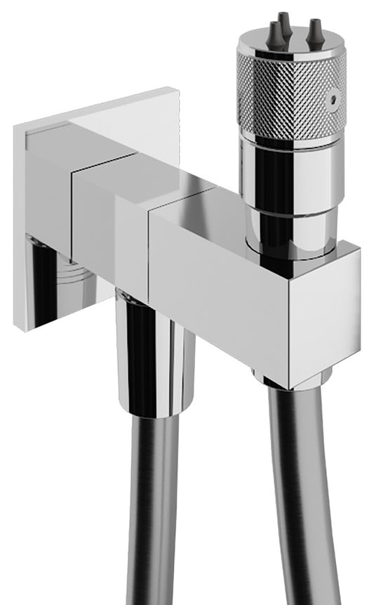 Rubinetterie Treemme 3M Pa36 RWIT 6565 CC 10 Idroscopino Con Doccetta Stilo Rotonda in Metallo Per WC Flessibile in PVC 1 Metro Supporto a Muro Quadro Materiale Ottone Finitura Cromato