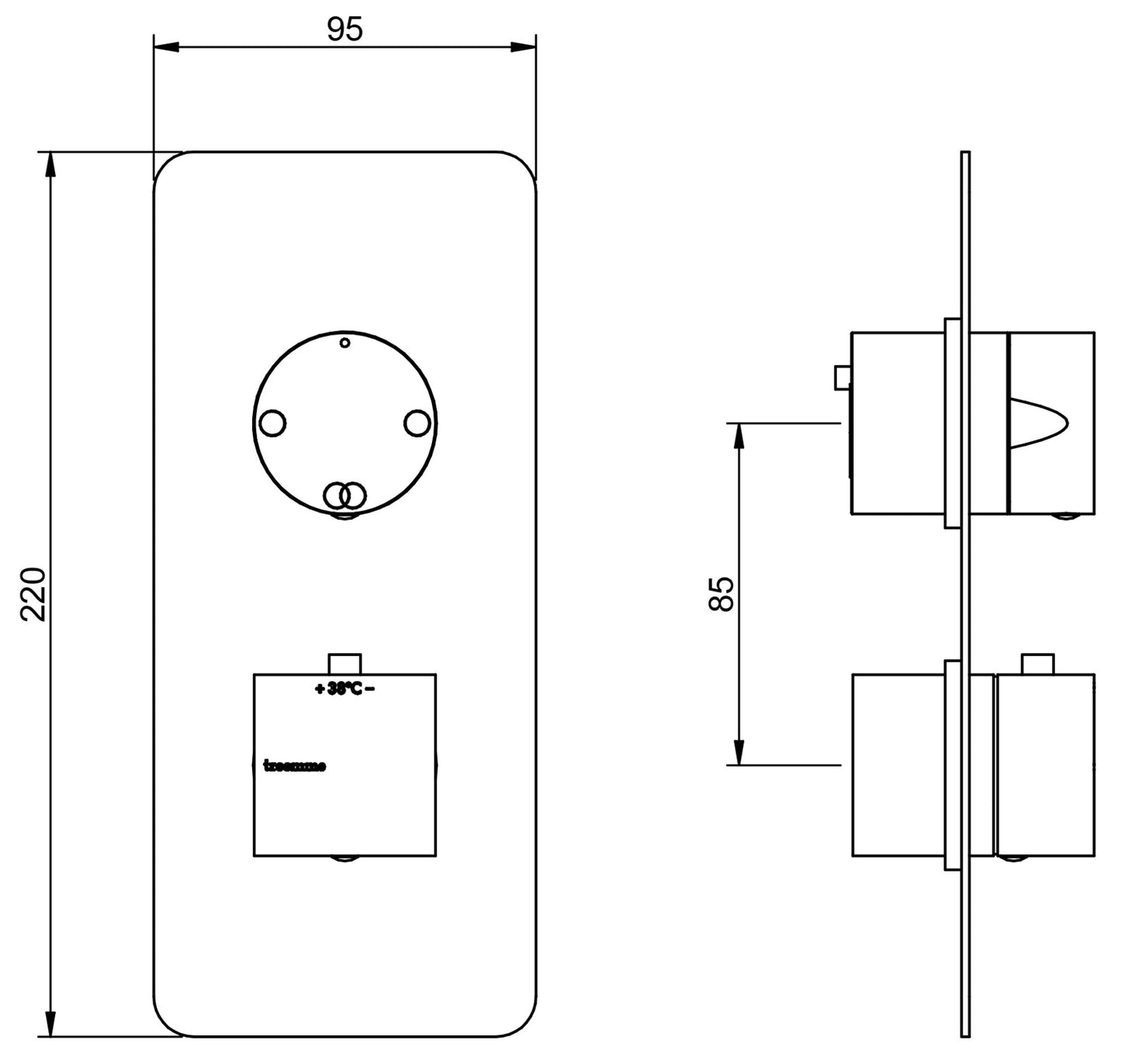 Rubinetterie Treemme 3M Pa36 RWIT 8A46 CC 24 + RWIT 8A46 ZZ 20 Miscelatore Termostatico Doccia Incasso Muro Con Deviatore 2 Uscite Due Fori 1 Leva Con Piastra Staffa Per Cartongesso Ottone Cromata Parte Interna Esterna Incluse