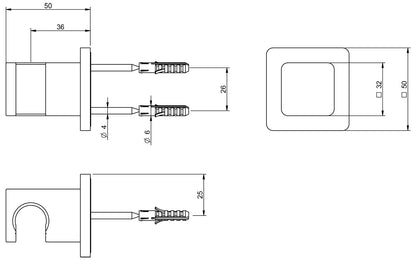 Rubinetterie Treemme 3M Pa36 RWIT 8B00 CC 06 Gancio Fisso a Muro Attacco Per Doccetta a Mano Quadro Materiale Ottone Finitura Cromata