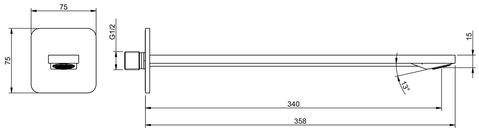 Rubinetterie Treemme 3M PA36 RWIT 8B47 CC 01 Soffione Doccia A Parete Rettangolare A Mensola Lunghezza 358 mm Getto a Pioggia Stile Moderno Materiale Ottone Finitura Cromato