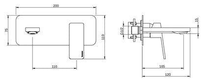 Rubinetterie Treemme 3M Pa36 RWIT 8BA5 CC BC + RWIT 51A5 ZZ 01 Miscelatore Monocomando Lavabo Incasso 110 Installazione Parete 1 Leva a Destra 2 Fori Meccanico Moderno Con Piastra Orizzontale Lunghezza 120 mm Ottone Cromata Parte Interna Esterna Incluse