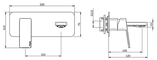 Rubinetterie Treemme 3M Pa36 RWIT 8BA7 CC BC + RWIT 51A5 ZZ 01 Miscelatore Monocomando Lavabo Incasso 110 Installazione Parete 1 Leva Sinistra 2 Fori Meccanico Moderno Con Piastra Orizzontale Lunghezza 120 mm Ottone Cromata Parte Interna Esterna Incluse