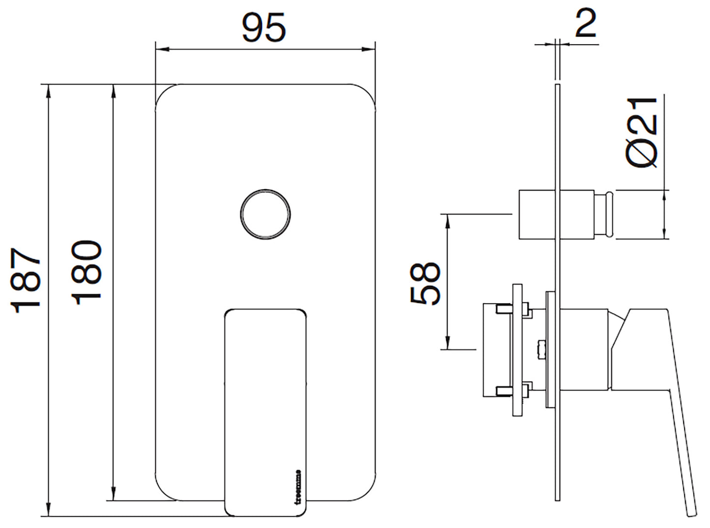 Rubinetterie Treemme 3M Pa36 RWIT 8BB1 CC 01 + RWIT 51B1 ZZ 03 Miscelatore Monocomando Vasca / Doccia Incasso Muro Meccanico 2 Vie Con Deviatore Due Fori 1 Manopola Con Piastra Staffa Cartongesso Ottone Cromato Parte Interna Esterna Incluse