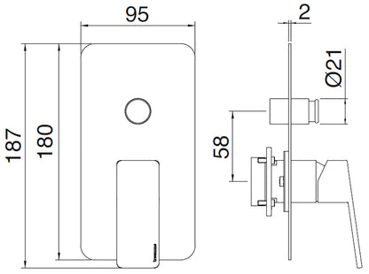 Rubinetterie Treemme 3M Pa36 RWIT 8BB1 CC 01 + RWIT 51B1 ZZ 03 Miscelatore Monocomando Vasca / Doccia Incasso Muro Meccanico 2 Vie Con Deviatore Due Fori 1 Manopola Con Piastra Staffa Cartongesso Ottone Cromato Parte Interna Esterna Incluse