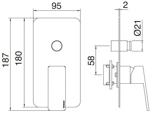 Rubinetterie Treemme 3M Pa36 RWIT 8BB1 CC 01 + RWIT 51B1 ZZ 03 Miscelatore Monocomando Vasca / Doccia Incasso Muro Meccanico 2 Vie Con Deviatore Due Fori 1 Manopola Con Piastra Staffa Cartongesso Ottone Cromato Parte Interna Esterna Incluse