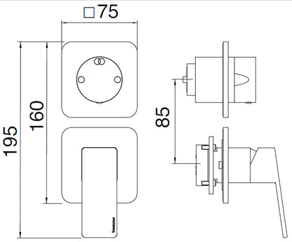 Rubinetterie Treemme 3M Pa36 RWIT 8BC2 CC 01 + RWIT 22A2 ZZ 01 Miscelatore Monocomando Doccia Incasso Muro Con Deviatore 2 Uscite Meccanico Due Fori 1 Leva Senza Piastra Verticale Staffa Per Cartongesso Ottone Cromata Parte Interna Esterna Incluse