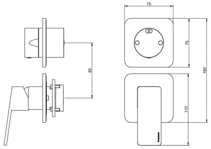 Rubinetterie Treemme 3M Pa36 RWIT 8BC2 CC 01 + RWIT 22A2 ZZ 01 Miscelatore Monocomando Doccia Incasso Muro Con Deviatore 2 Uscite Meccanico Due Fori 1 Leva Senza Piastra Verticale Staffa Per Cartongesso Ottone Cromata Parte Interna Esterna Incluse