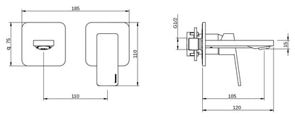 Rubinetterie Treemme 3M Pa36 RWIT 8BC5 CC BC + RWIT 51A5 ZZ 01 Miscelatore Monocomando Lavabo Incasso 110 Installazione Parete 1 Leva a Destra 2 Fori Meccanico Moderno Posizione Orizzontale Lunghezza 120 mm Ottone Cromata Parte Interna Esterna Incluse