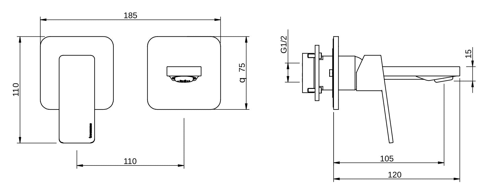Rubinetterie Treemme 3M Pa36 RWIT 8BC7 CC BC + RWIT 51A5 ZZ 01 Miscelatore Monocomando Lavabo Incasso 110 Installazione Parete 1 Leva a Sinistra 2 Fori Meccanico Moderno Posizione Orizzontale Lunghezza 120 mm Ottone Cromata Parte Interna Esterna Incluse