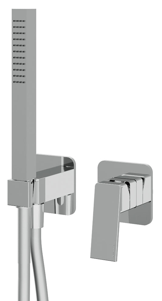 Rubinetterie Treemme 3M Pa36 RWIT 8BD4 CC 01 + RWIT 51A5 ZZ 01 Miscelatore Doccia Incasso Meccanico Parete Doccetta Flessibile Forma Quadra 2 Fori Monocomando 1 Leva 1 Via Stile Moderno Materiale Ottone Finitura Cromata Parte Interna Esterna Incluse