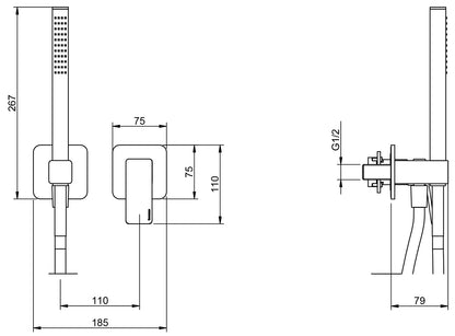 Rubinetterie Treemme 3M Pa36 RWIT 8BD4 CC 01 + RWIT 51A5 ZZ 01 Miscelatore Doccia Incasso Meccanico Parete Doccetta Flessibile Forma Quadra 2 Fori Monocomando 1 Leva 1 Via Stile Moderno Materiale Ottone Finitura Cromata Parte Interna Esterna Incluse