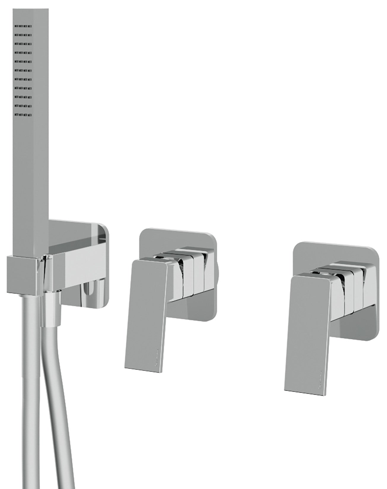 Rubinetterie Treemme 3M Pa36 RWIT 8BD9 CC 01 + RWIT 51D9 ZZ 01 Miscelatore Vasca / Doccia Incasso Muro Monocomando Meccanico Parte Interna Esterna Inclusa 3 Fori Senza Piastra Ottone Cromato 2 Leve Manopole Stile Moderno Doccetta Metallo Flessibile PVC