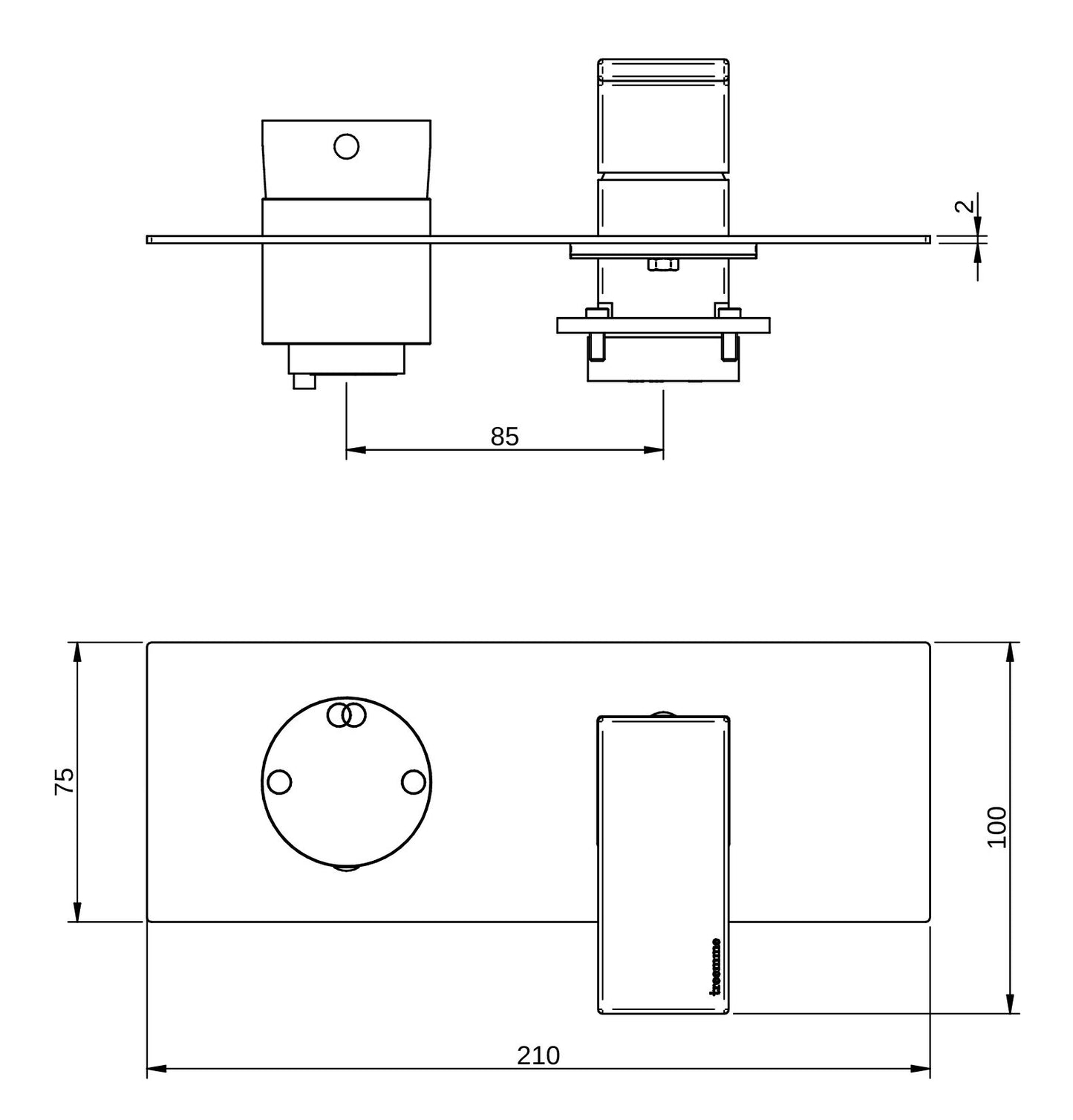Rubinetterie Treemme 3M Q30 RWIT 4BE2 CC 01 + RWIT 22A2 ZZ 01 Miscelatore Monocomando Doccia Incasso Muro Con Deviatore 2 Uscite Meccanico Due Fori 1 Leva Con Piastra Orizzontale Staffa Per Cartongesso Ottone Cromata Parte Interna Esterna Incluse