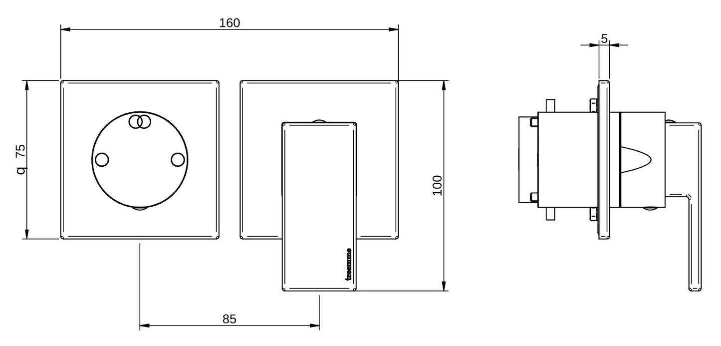 Rubinetterie Treemme 3M Q30 RWIT 4BF2 CC 01 + RWIT 22A2 ZZ 01 Miscelatore Monocomando Doccia Incasso Muro Con Deviatore 2 Uscite Meccanico Due Fori 1 Leva Senza Piastra Orizzontale Staffa Per Cartongesso Ottone Cromata Parte Interna Esterna Incluse