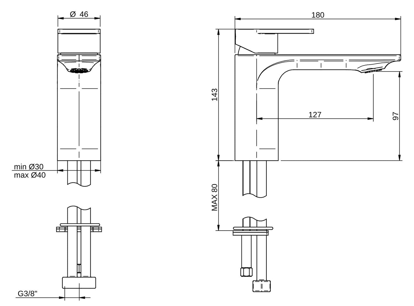Miscelatore Monocomando Lavabo 97 Rubinetterie Treemme Ran Materiale Ottone Finitura Cromata