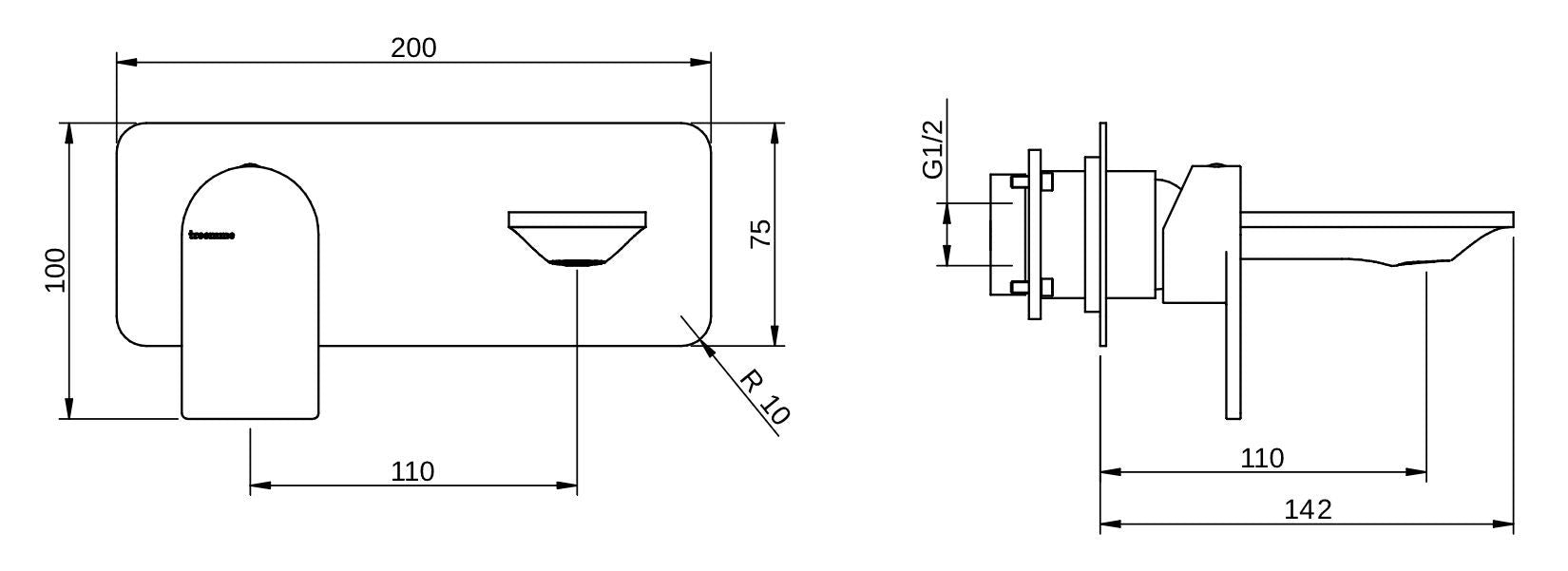 Rubinetterie Treemme 3M Ran RWIT 22A7 CC BC + RWIT 51A5 ZZ 01 Miscelatore Monocomando Lavabo Incasso 110 Installazione Parete 1 Leva a Sinistra 2 Fori Meccanico Moderno Con Piastra Orizzontale Lunghezza 142 mm Ottone Cromata Parte Interna Esterna Incluse