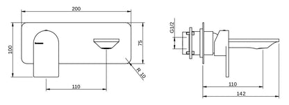 Rubinetterie Treemme 3M Ran RWIT 22A7 CC BC + RWIT 51A5 ZZ 01 Miscelatore Monocomando Lavabo Incasso 110 Installazione Parete 1 Leva a Sinistra 2 Fori Meccanico Moderno Con Piastra Orizzontale Lunghezza 142 mm Ottone Cromata Parte Interna Esterna Incluse