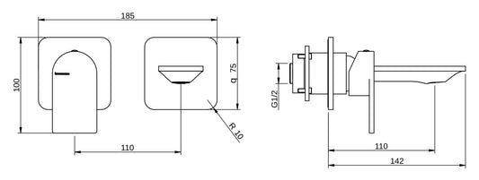 Rubinetterie Treemme 3M Ran RWIT 22C7 CC BC + RWIT 51A5 ZZ 01 Miscelatore Monocomando Lavabo Incasso 110 Installazione Parete 1 Leva Sinistra 2 Fori Meccanico Moderno Senza Piastra Orizzontale Lunghezza 142 mm Ottone Cromata Parte Interna Esterna Incluse