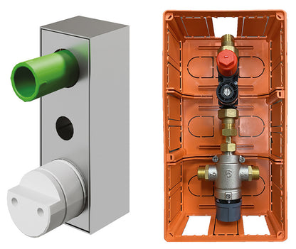 Rubinetterie Treemme 3M Electronic Washbasin Tap RWIT 1395 IS 02 + RWIT 1395 ZZ MX Rubinetto Elettronico Con Fotocellula Per Lavabo 154 Parete 2 Fori Batteria Miscelazione Termostatica Lunghezza 162 mm Parte Interna Esterna Incluse Acciaio Inox
