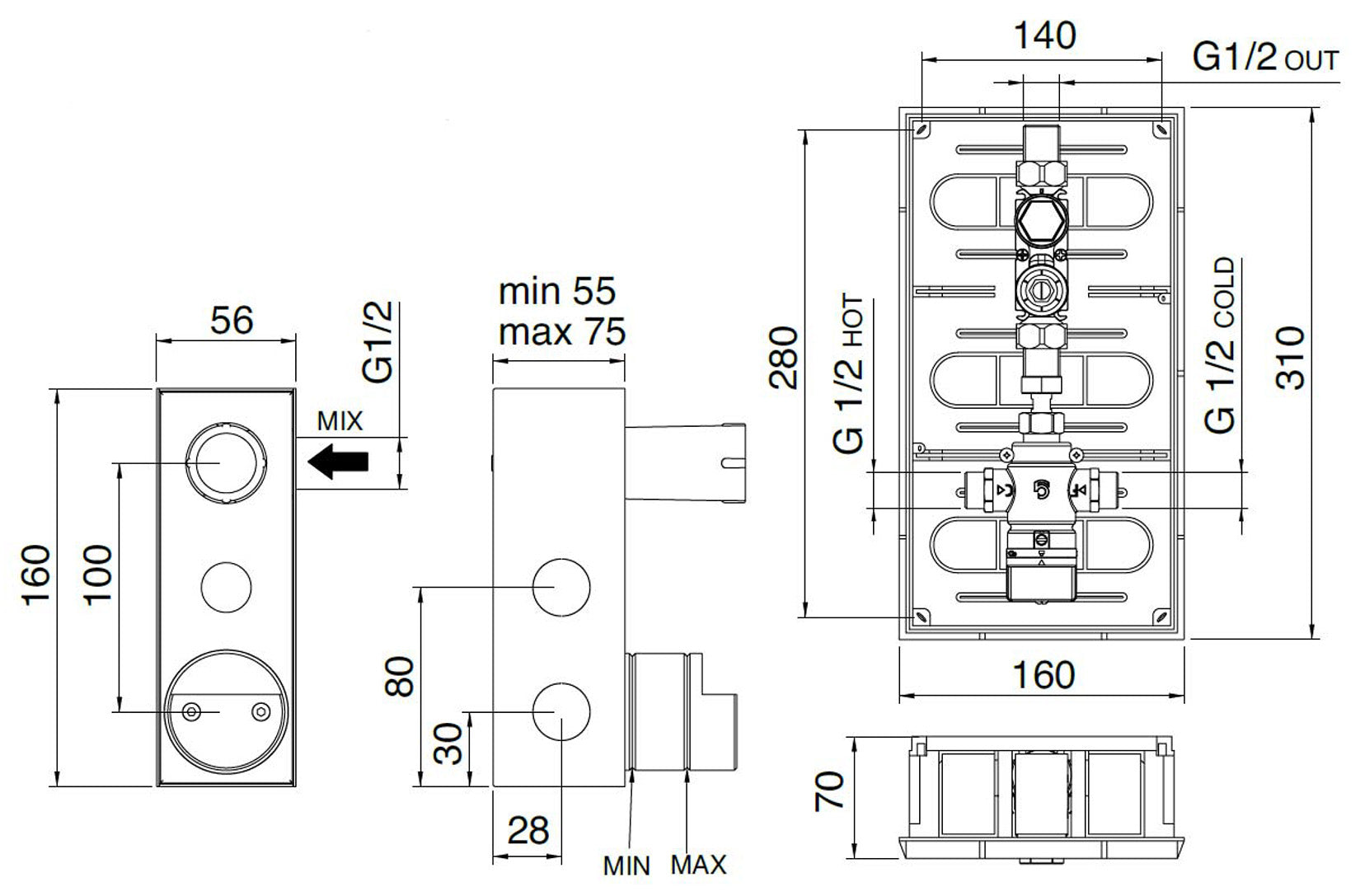 Rubinetterie Treemme 3M Electronic Washbasin Tap RWIT 1396 IS 02 + RWIT 1395 ZZ MX Rubinetto Elettronico Con Fotocellula Per Lavabo 204 Parete 2 Fori Batteria Miscelazione Termostatica Lunghezza 212 mm Parte Interna Esterna Incluse Acciaio Inox