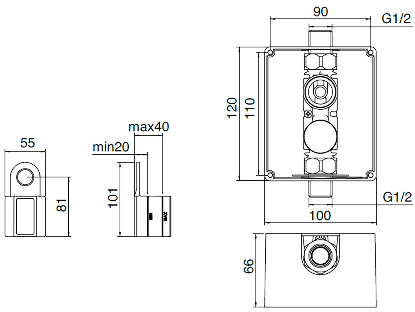 Rubinetterie Treemme 3M Electronic washbasin tap RWIT 2896 IS EL + RWIT 2895 ZZ 01 Rubinetto Elettronico Fotocellula Lavabo 230 Elettrico Standard Solo Acqua Fredda Muro Monoforo Altezza 120 mm Lunghezza 256 mm Parte Interna Esterna Incluse Acciaio Inox