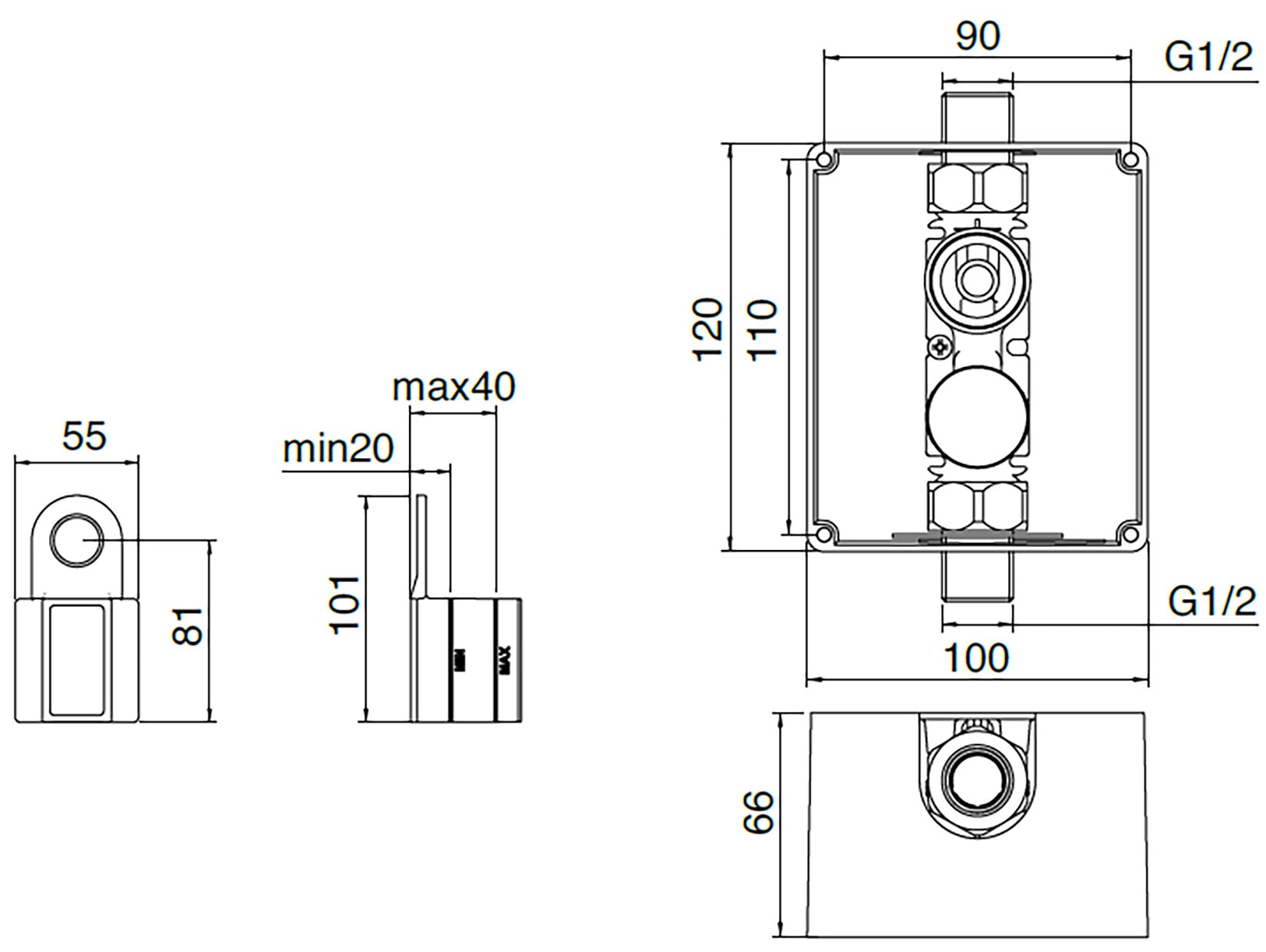 Rubinetterie Treemme 3M Electronic washbasin tap RWIT 2896 IS EL + RWIT 2895 ZZ 01 Rubinetto Elettronico Fotocellula Lavabo 230 Elettrico Standard Solo Acqua Fredda Muro Monoforo Altezza 120 mm Lunghezza 256 mm Parte Interna Esterna Incluse Acciaio Inox