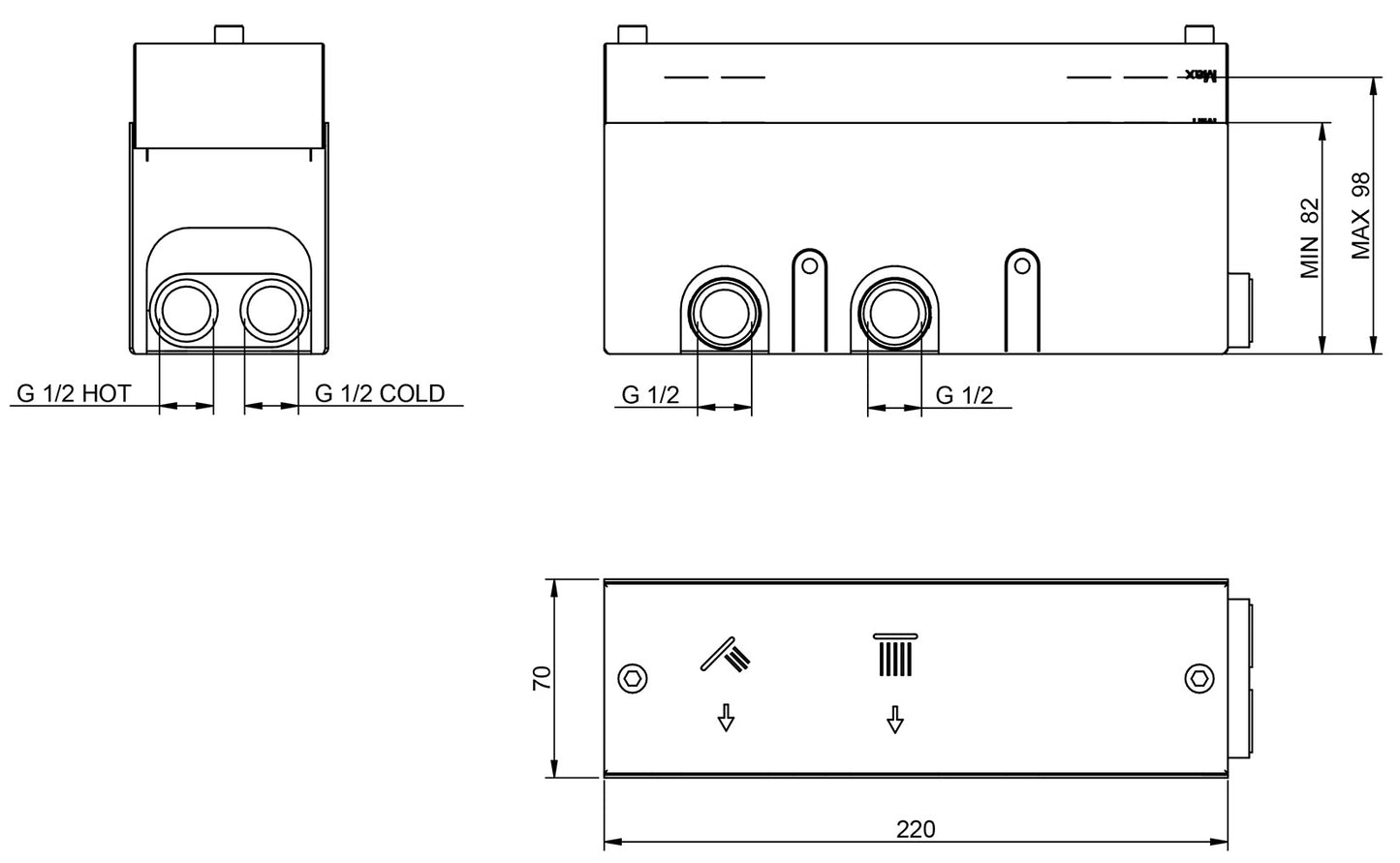 Rubinetterie Treemme 3M Watt RWIT 2B86 IS 01 + RWIT 2B86 ZZ 30 Miscelatore Doccia Termostatico Monocomando Incasso 2 Uscite Parete 3 Fori Stile Moderno Con Piastra Materiale Acciaio Finitura Inox Spazzolato Opaco Parte Interna Esterna Incluse