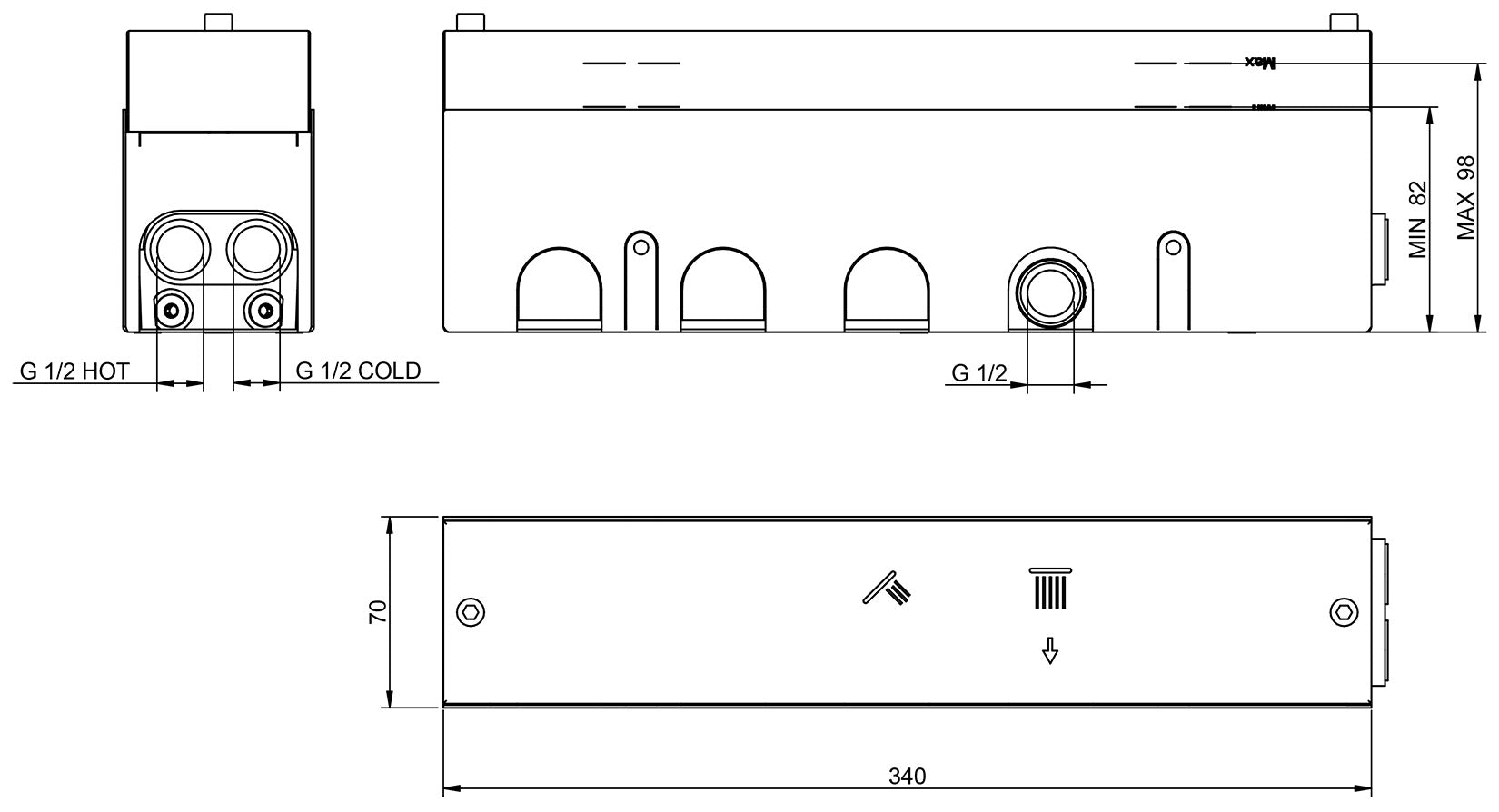 Rubinetterie Treemme 3M Watt RWIT 2B91 IS 01 + RWIT 2B91 ZZ 30 Miscelatore Doccia Meccanico Monocomando Incasso Parete 2 Uscite 5 Fori Stile Moderno Con Piastra Acciaio Inox Spazzolato Opaco Doccetta Metallo Flessibile PVC Parte Interna Esterna Incluse