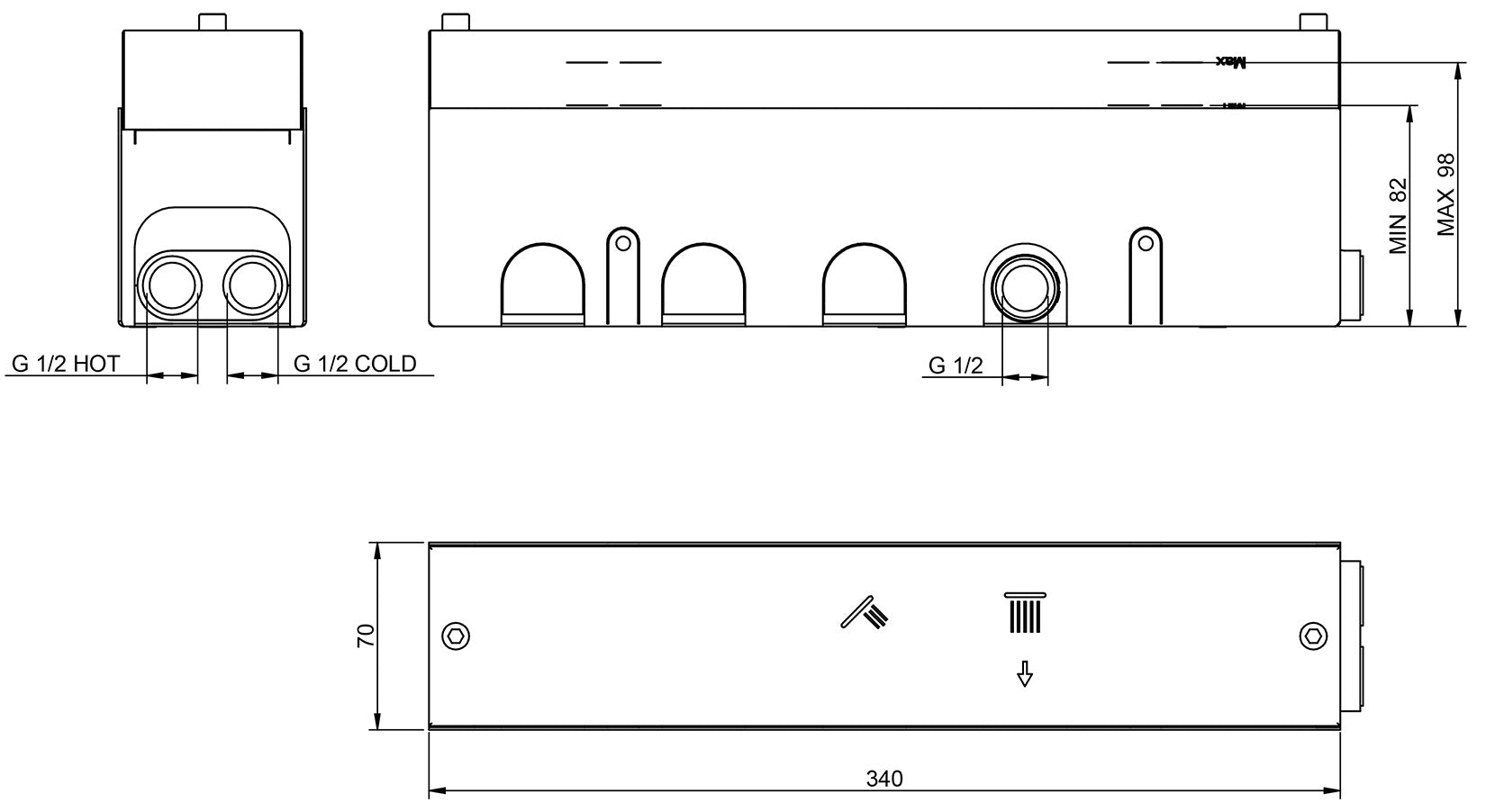 Rubinetterie Treemme 3M Watt RWIT 2B92 IS 01 + RWIT 2B92 ZZ 30 Miscelatore Doccia Termostatico Monocomando Incasso Parete 2 Uscite 5 Fori Stile Moderno Con Piastra Acciaio Inox Spazzolato Opaco Doccetta Metallo Flessibile PVC Parte Interna Esterna Incluse