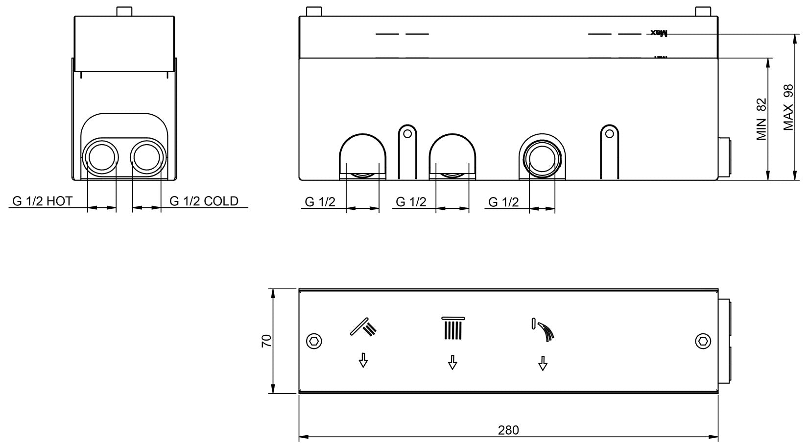 Rubinetterie Treemme 3M Watt RWIT 2B94 IS 01 + RWIT 2B94 ZZ 30 Miscelatore Doccia Termostatico Monocomando Incasso Parete 1 Manopola 3 Uscite 4 Fori Stile Moderno Con Piastra Materiale Acciaio Finitura Inox Spazzolato Opaco Parte Interna Esterna Incluse