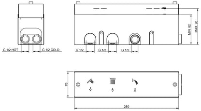 Rubinetterie Treemme 3M Watt RWIT 2B94 IS 01 + RWIT 2B94 ZZ 30 Miscelatore Doccia Termostatico Monocomando Incasso Parete 1 Manopola 3 Uscite 4 Fori Stile Moderno Con Piastra Materiale Acciaio Finitura Inox Spazzolato Opaco Parte Interna Esterna Incluse