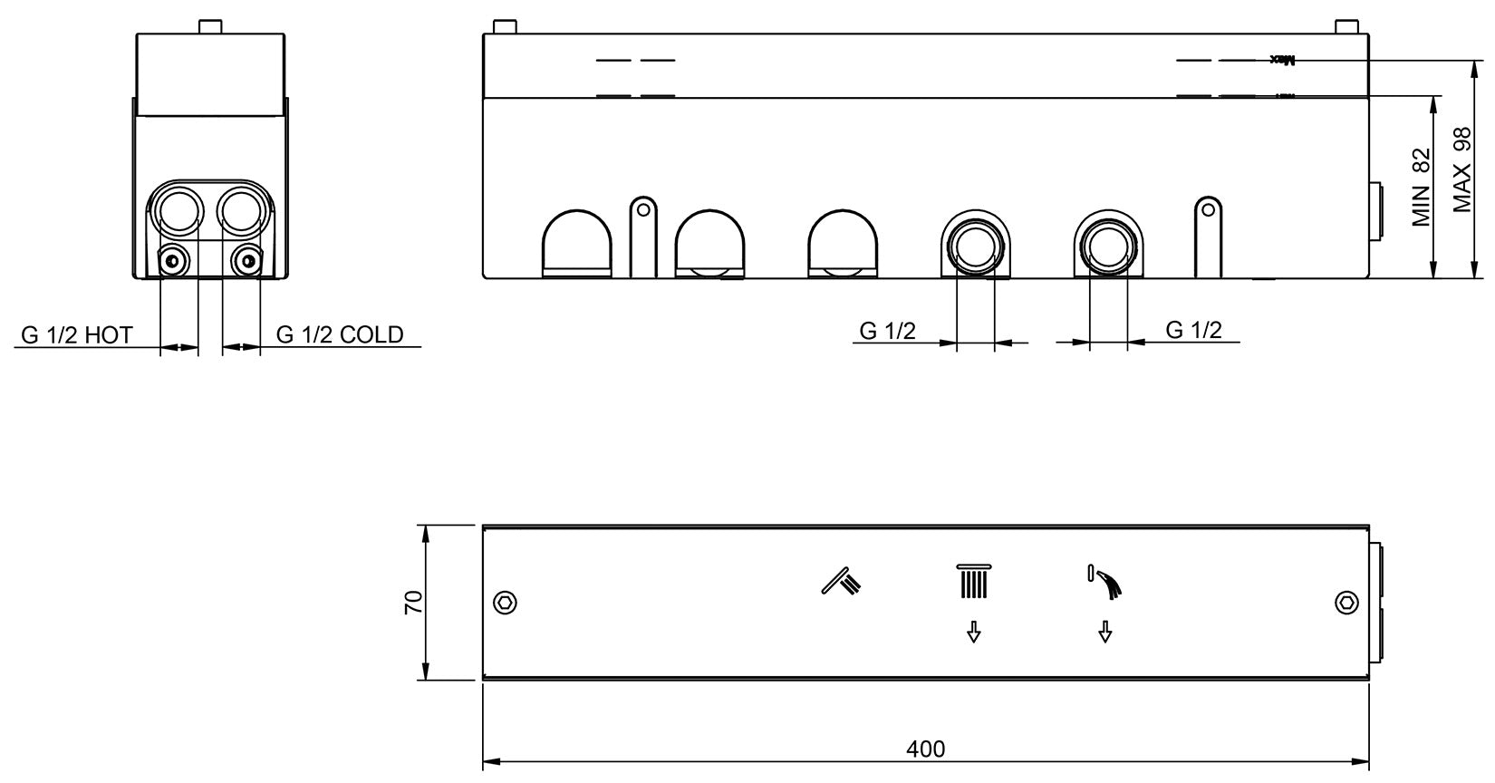 Rubinetterie Treemme 3M Watt RWIT 2B97 CC 01 + RWIT 2B97 ZZ 30 Miscelatore Doccia Meccanico Monocomando Incasso 3 Uscite Parete 6 Fori Con Doccetta e Flessibile Parte Interna Esterna Incluse Stile Moderno Con Piastra Materiale Ottone Finitura Cromata