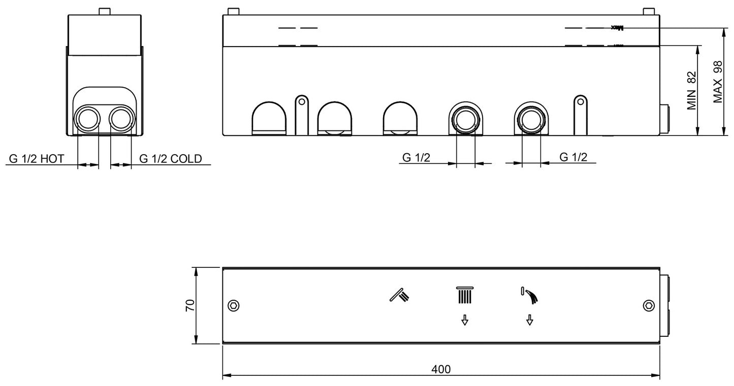 Rubinetterie Treemme 3M Watt RWIT 2B98 CC 01 + RWIT 2B98 ZZ 30 Miscelatore Doccia Termostatico Monocomando Incasso 3 Uscite Parete 6 Fori Con Doccetta e Flessibile Parte Interna Esterna Incluse Stile Moderno Con Piastra Materiale Ottone Finitura Cromata