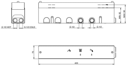 Rubinetterie Treemme 3M Watt RWIT 2B98 IS 01 + RWIT 2B98 ZZ 30 Miscelatore Doccia Termostatico Monocomando Incasso Parete 3 Uscite 6 Fori Stile Moderno Con Piastra Acciaio Inox Spazzolato Opaco Doccetta Metallo Flessibile PVC Parte Interna Esterna Incluse