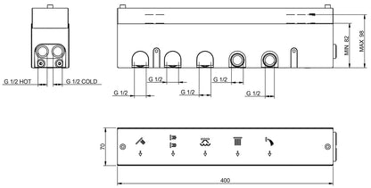 Rubinetterie Treemme 3M Watt RWIT 2BE5 CC 01 + RWIT 2BE5 ZZ 30 Miscelatore Doccia Meccanico Monocomando Incasso 5 Uscite Parete 6 Fori Parte Interna Esterna Incluse Stile Moderno Con Piastra Materiale Ottone Finitura Cromata