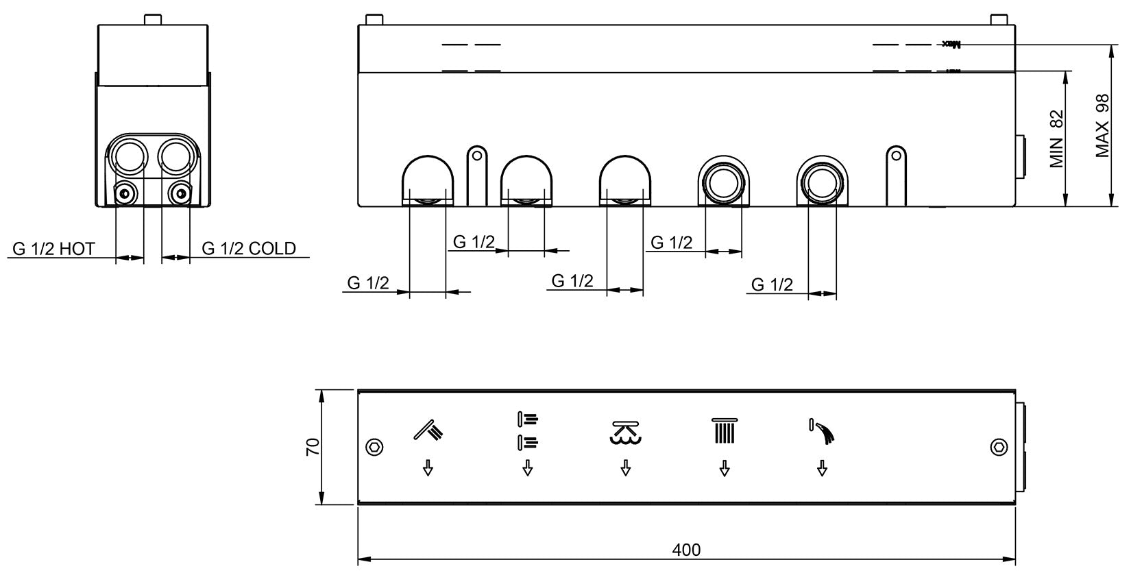 Rubinetterie Treemme 3M Watt RWIT 2BE5 IS 01 + RWIT 2BE5 ZZ 30 Miscelatore Doccia Meccanico Monocomando Incasso Parete 1 Manopola 5 Uscite 6 Fori Stile Moderno Con Piastra Materiale Acciaio Finitura Inox Spazzolato Opaco Parte Interna Esterna Incluse
