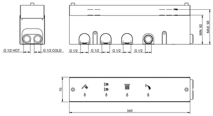 Rubinetterie Treemme 3M Watt RWIT 2BF4 CC 01 + RWIT 2BF4 ZZ 30 Miscelatore Doccia Termostatico Monocomando Incasso 4 Uscite Parete 5 Fori Parte Interna Esterna Incluse Stile Moderno Con Piastra Materiale Ottone Finitura Cromata