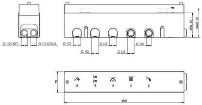 Rubinetterie Treemme 3M Watt RWIT 2BF5 IS 01 + RWIT 2BF5 ZZ 30 Miscelatore Doccia Termostatico Monocomando Incasso Parete 1 Manopola 5 Uscite 6 Fori Stile Moderno Con Piastra Materiale Acciaio Finitura Inox Spazzolato Opaco Parte Interna Esterna Incluse