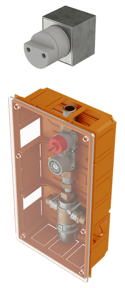 Rubinetterie Treemme 3M Electronic Washbasin Tap RWIT 2295 CC 40 + RWIT 6B95 ZZ MX Sensore Fotocellula Infrarossi Verticale Muro Alimentazione Elettrica Miscelazione Termostatica Forma Tonda Monoforo Parte Interna Incasso Esterna Incluse Ottone Cromato