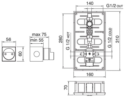 Rubinetterie Treemme 3M Electronic Washbasin Tap RWIT 1395 IS 20 + RWIT 6B95 ZZ MX Sensore Fotocellula a Infrarossi Da Muro Batteria Miscelazione Termostatica Forma Tonda Monoforo Parte Interna Incasso Esterna Incluse Acciaio Inox Spazzolato Opaco