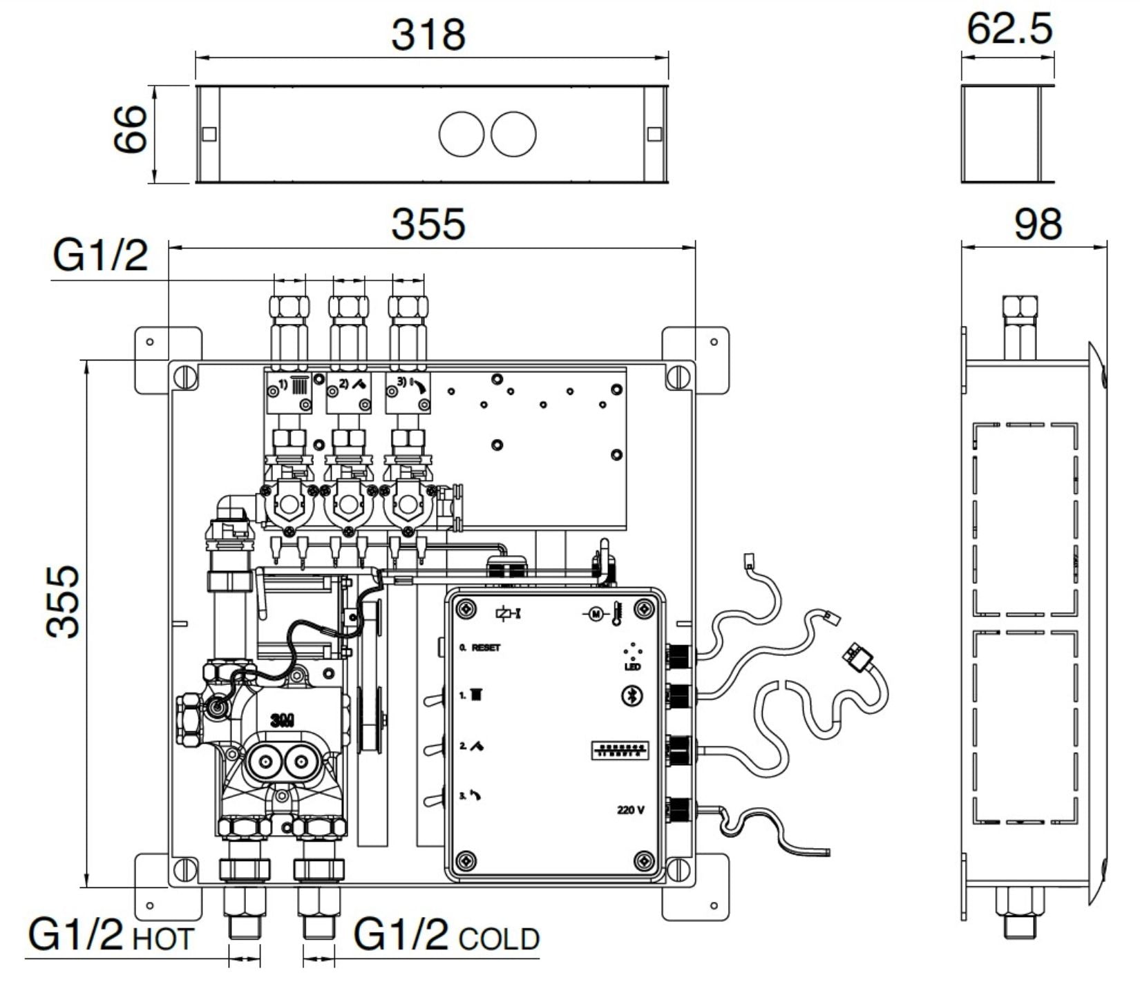 Rubinetterie Treemme 3M W-70S RWIT 7B86 CC 01 + RWIT 7B94 ZZ 30 Miscelatore Doccia Termostatico Incasso 2 Uscite Parete 3 Fori Display Elettronico Digitale Parte Interna Esterna Incluse Stile Moderno Con Piastra Materiale Ottone Finitura Cromata