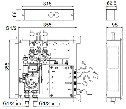 Rubinetterie Treemme 3M W-70S RWIT 7B86 CC 01 + RWIT 7B94 ZZ 30 Miscelatore Doccia Termostatico Incasso 2 Uscite Parete 3 Fori Display Elettronico Digitale Parte Interna Esterna Incluse Stile Moderno Con Piastra Materiale Ottone Finitura Cromata