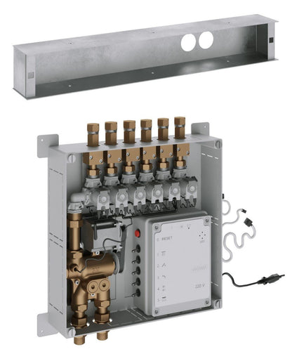 Rubinetterie Treemme 3M W-70S RWIT 7BF5 CC 01 + RWIT 7BF4 ZZ 30 Miscelatore Doccia Termostatico Incasso 5 Uscite Parete 6 Fori Display Elettronico Digitale Parte Interna Esterna Incluse Stile Moderno Con Piastra Materiale Ottone Finitura Cromata