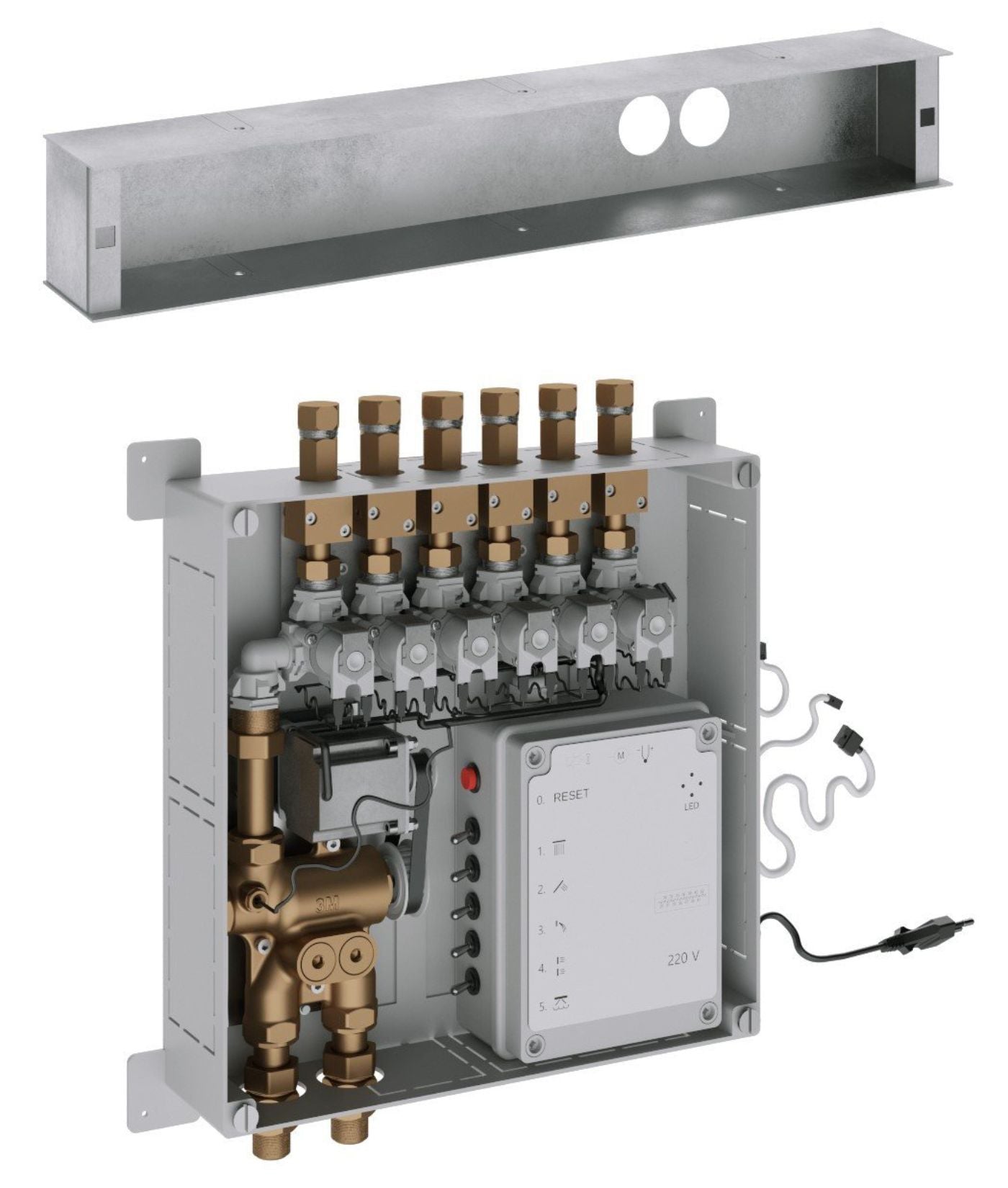 Rubinetterie Treemme 3M W-70S RWIT 7BF5 CC LD + RWIT 7BF5 ZZ 30 Miscelatore Doccia Termostatico Incasso 5 Uscite Per LED Parete 7 Fori Manopole Display Elettronico Digitale Parte Interna Esterna Incluse Stile Moderno Con Piastra Ottone Cromata