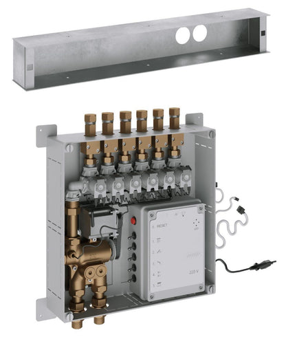 Rubinetterie Treemme 3M W-70S RWIT 7BF6 CC LD + RWIT 7BF5 ZZ 30 Miscelatore Doccia Termostatico Incasso 6 Uscite Per LED Parete 8 Fori Manopole Display Elettronico Digitale Parte Interna Esterna Incluse Stile Moderno Con Piastra Ottone Cromata